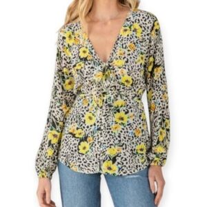 Lovestitch Yellow Floral V-Neck Blouse Sz.M EUC.